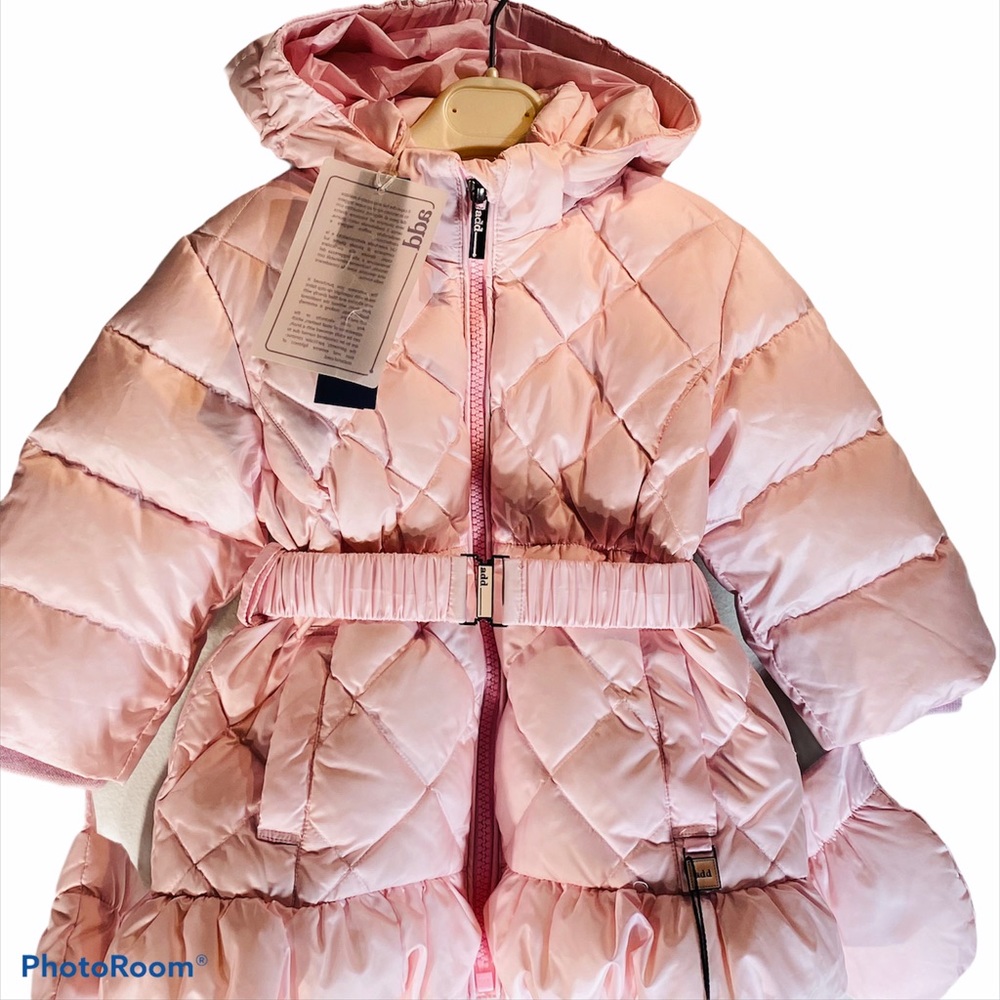 ADD DOWN*Light Pink Hooded w/Mitts Coat*9 Mo. $425 - Picture 3 of 10